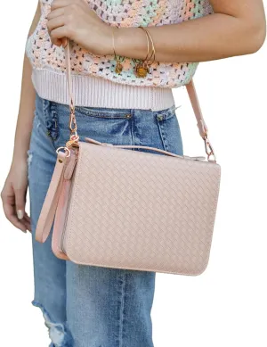 Bible Cover Case for Women, Bible Case, Weave with Crossbody Shoulder Strap, Premium Vegan Leather Bible Cases for Woman, Minimalist Design, Water Resistant Bible Cover (Blush)