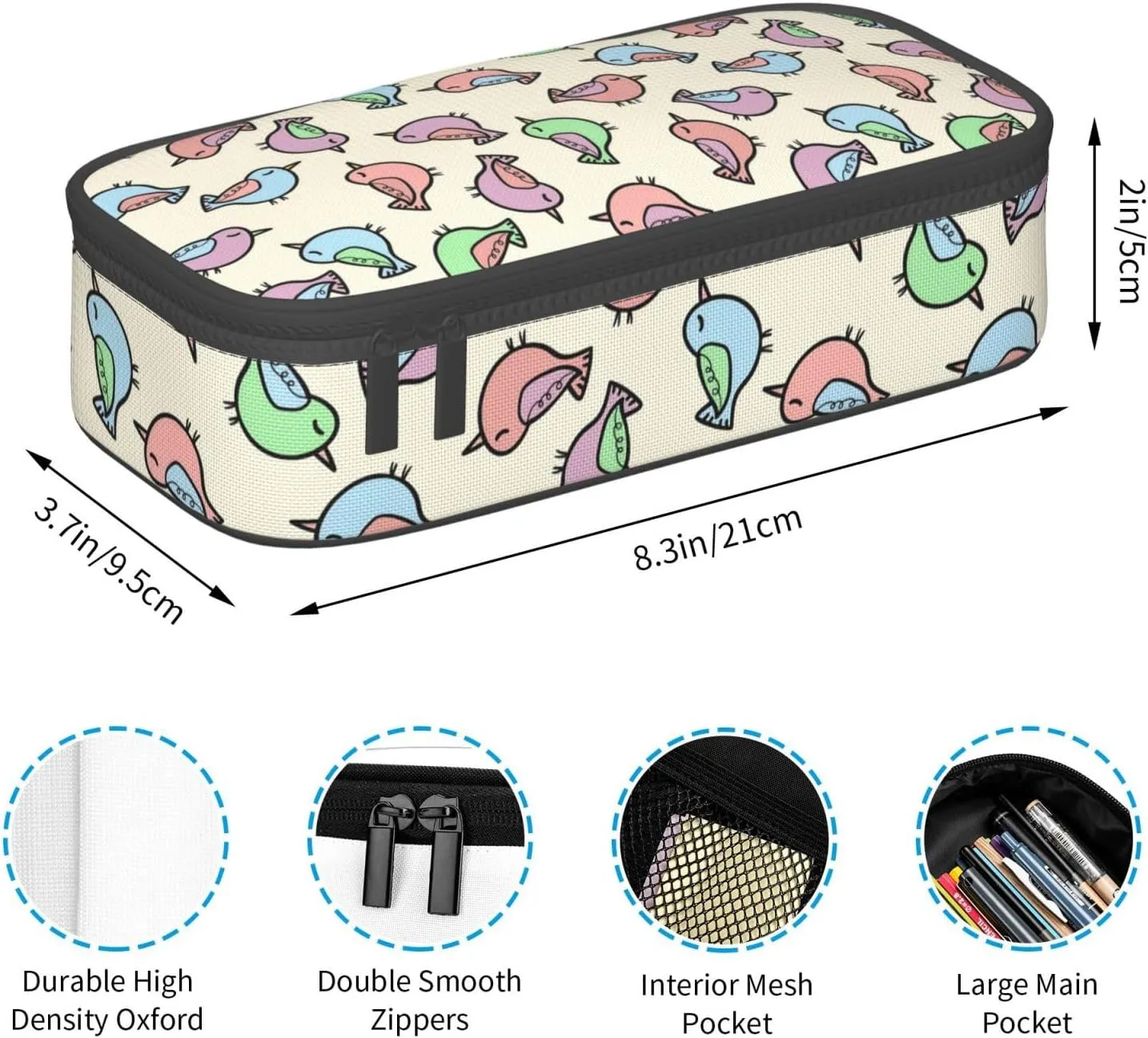 Big Capacity Soft Bag Fashion Multiple Compartment Pockets Fabric Pouch Multifunctional Storage Bag Suitble Office Desktop Daily Travel Colorful Bird