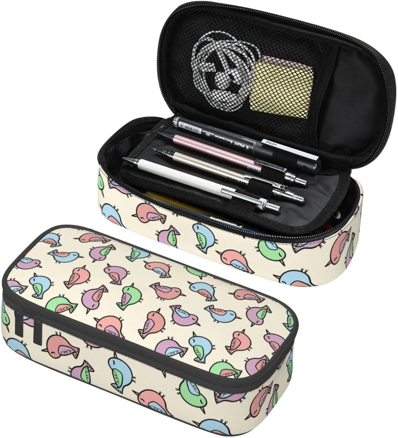 Big Capacity Soft Bag Fashion Multiple Compartment Pockets Fabric Pouch Multifunctional Storage Bag Suitble Office Desktop Daily Travel Colorful Bird