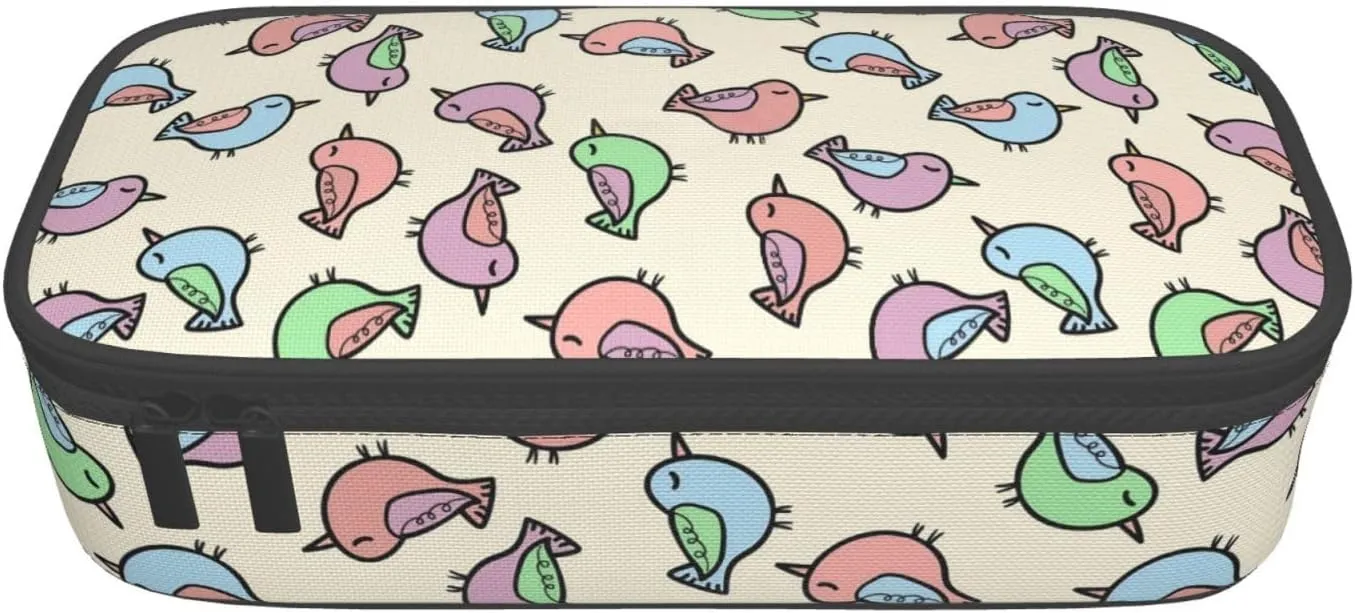 Big Capacity Soft Bag Fashion Multiple Compartment Pockets Fabric Pouch Multifunctional Storage Bag Suitble Office Desktop Daily Travel Colorful Bird