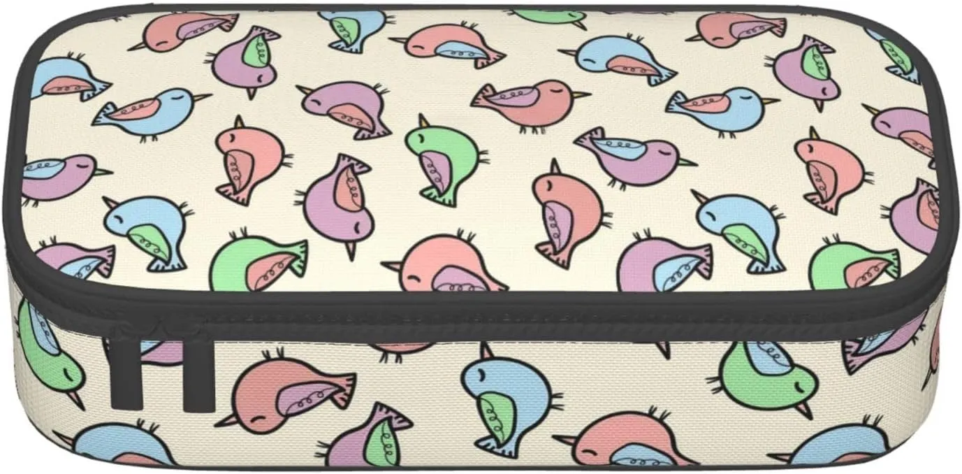 Big Capacity Soft Bag Fashion Multiple Compartment Pockets Fabric Pouch Multifunctional Storage Bag Suitble Office Desktop Daily Travel Colorful Bird