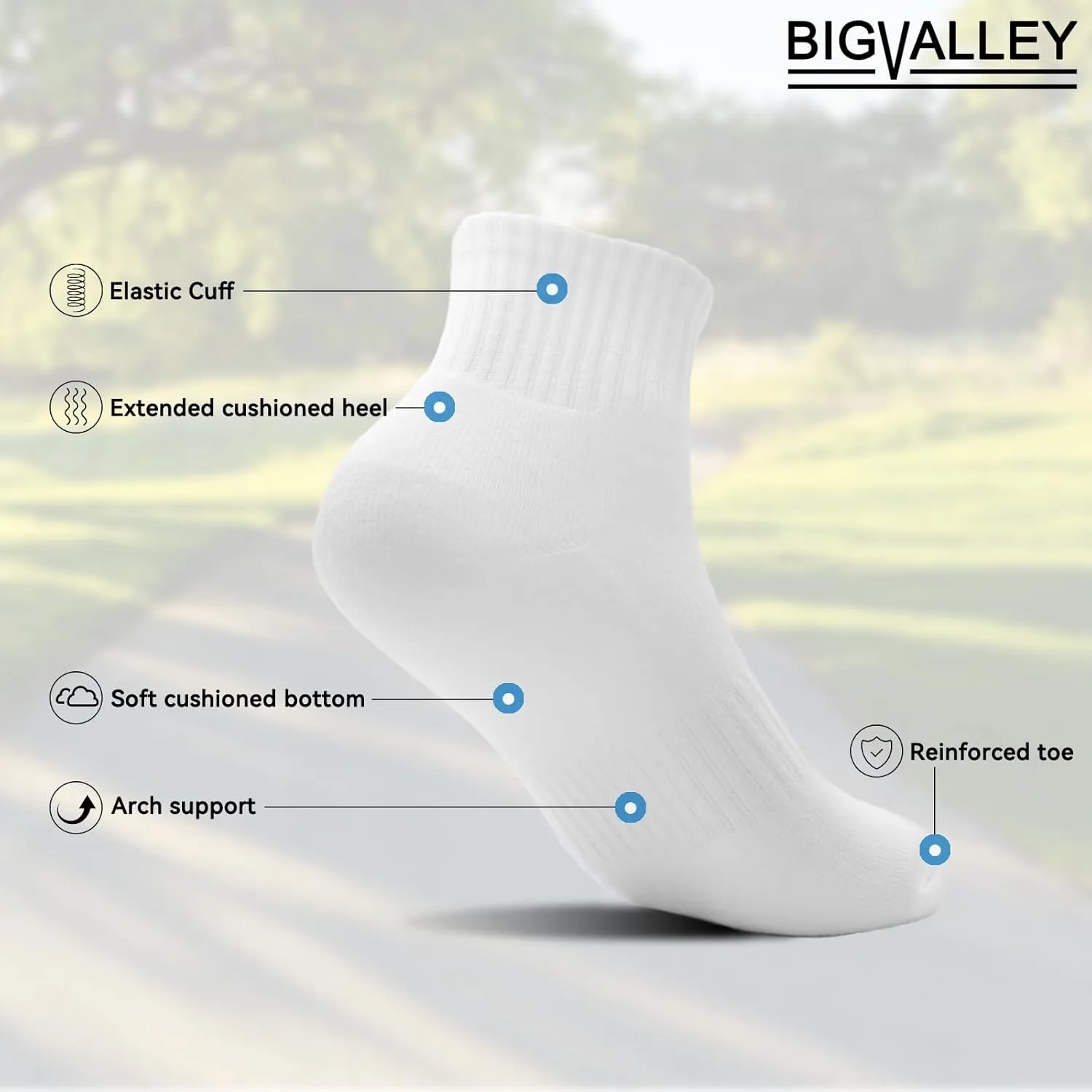 bigvalley Men's 5 Pairs Ankle Athletic Socks - Breathable, Cushioned, Running & Sports Cotton Quarter Socks with Arch Support