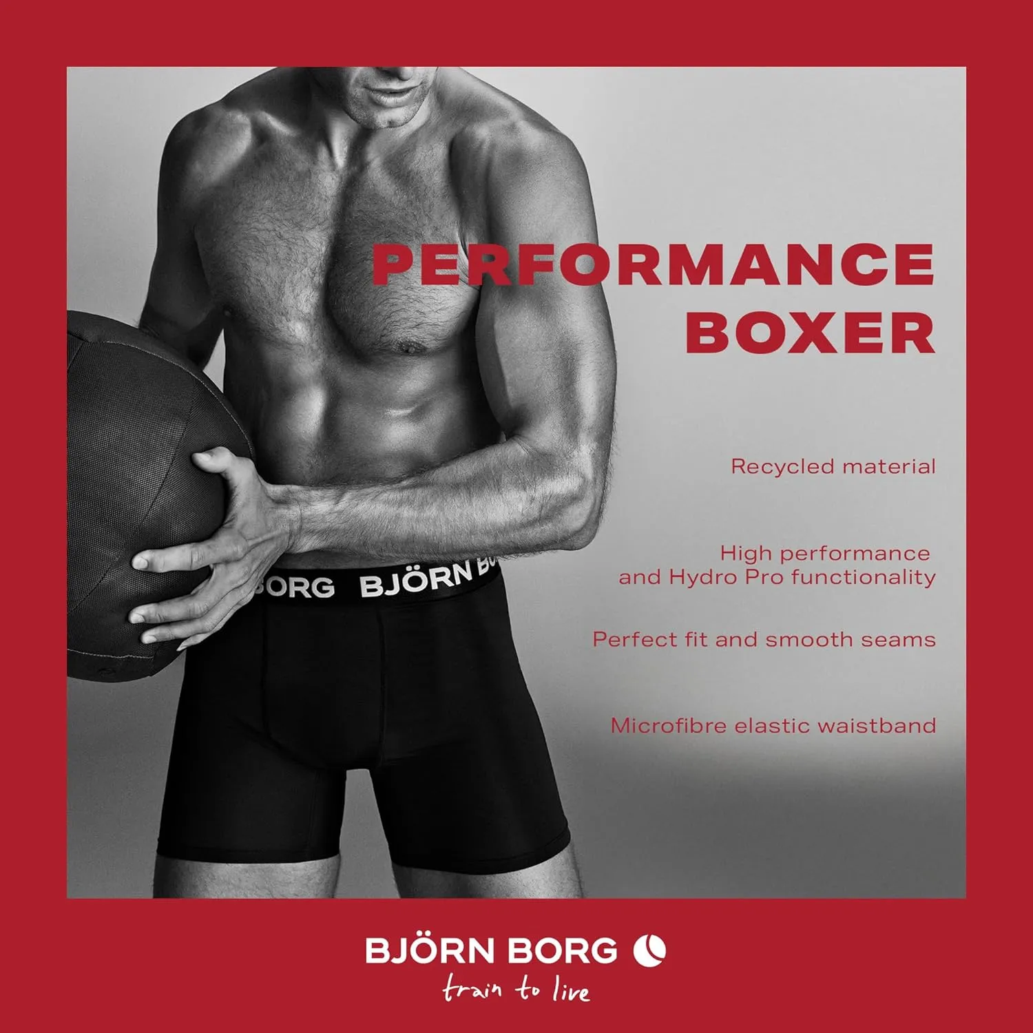 Bjorn Borg Performance Polyester Boxers for Men Pack of 3 - Mens Athletic Underwear