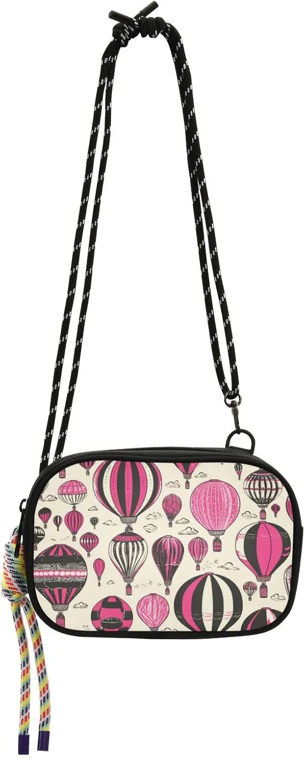Black and Pink Valentine Hot Air Balloon Small Purse Crossbody Mens Beauty with Credit Card Slots Casual Phone Chest Bag Walk dog monedero para mujer