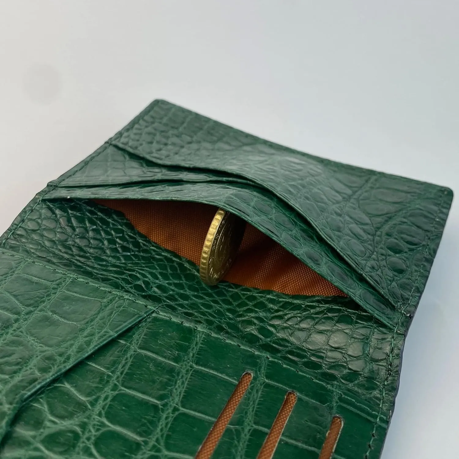 Black Green Slim Minimalist Front Pocket RFID Blocking Leather Wallets For Men - Alligator Leather Credit Card Holder Business Card Case Premium Handmade Gift For Him