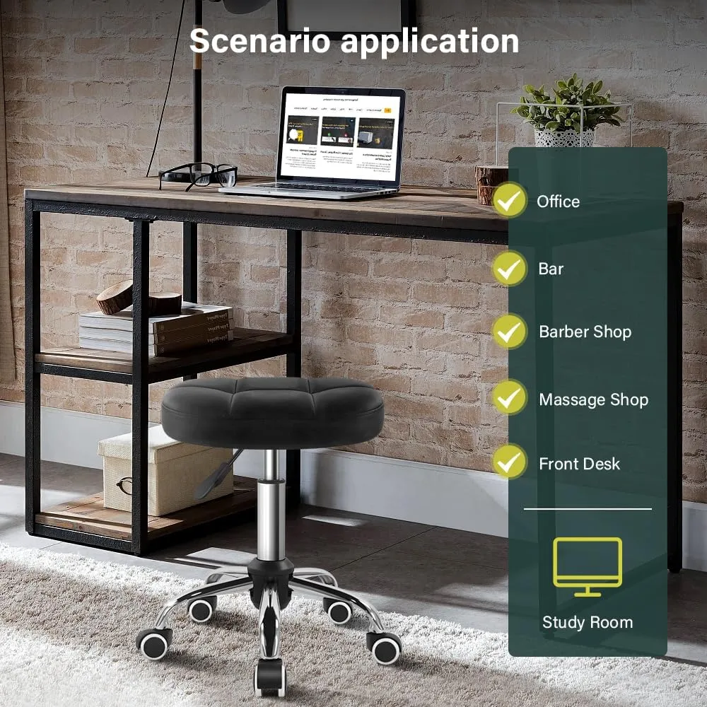 Black Minimalist Swivel Stool with Wheel Perfect for Work SPA Shop Massage Height-Adjustable and Cost-Effective Rolling Stool Chair with Square Seat
