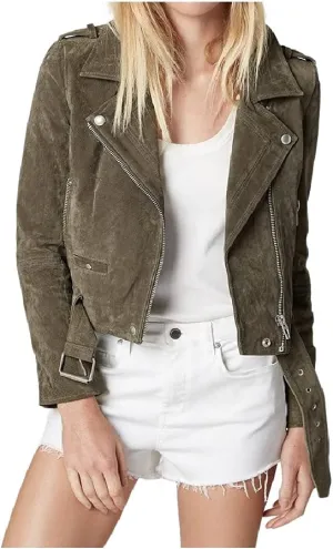 [BLANKNYC] womens Luxury Clothing Cropped Suede Leather Motorcycle Jackets, Comfortable & Stylish Coats
