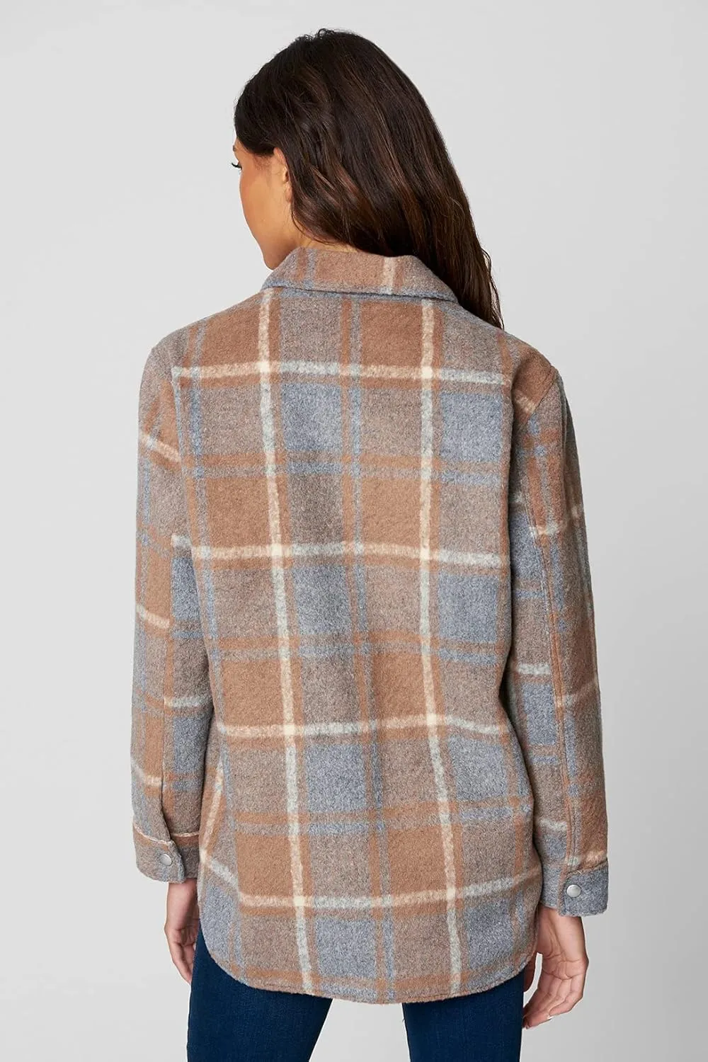 [BLANKNYC] Womens Oversized Flannel Shirt Jacket, Comfortable Long Sleeve & Stylish Coat, Mountain High, Medium