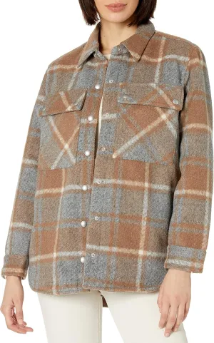 [BLANKNYC] Womens Oversized Flannel Shirt Jacket, Comfortable Long Sleeve & Stylish Coat, Mountain High, Medium