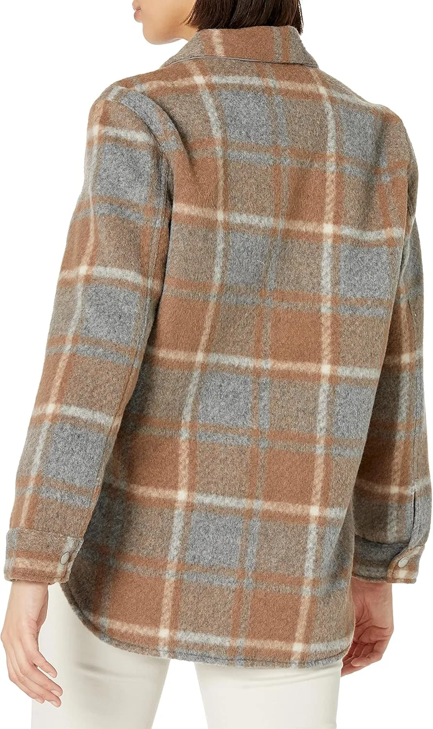 [BLANKNYC] Womens Oversized Flannel Shirt Jacket, Comfortable Long Sleeve & Stylish Coat, Mountain High, Medium