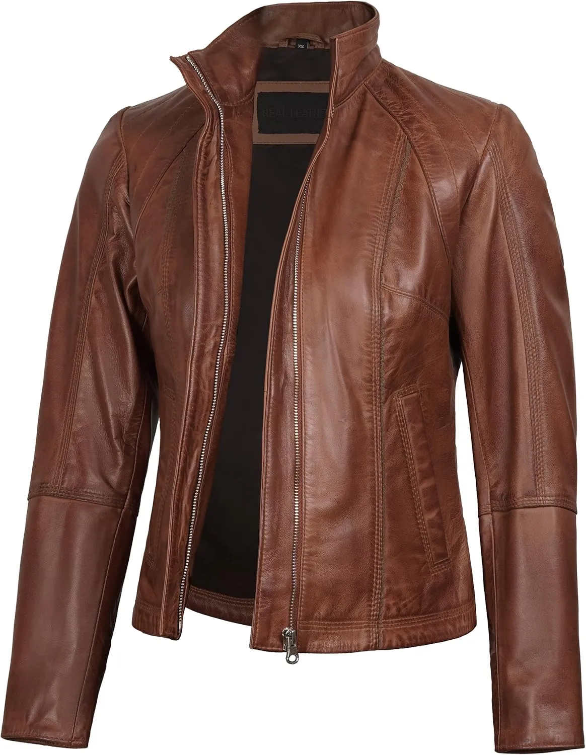 Blingsoul Real Leather Jacket For Women -Women's Cafe Racer Style Leather Jackets