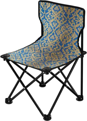 Blue and Gold Baroque Vintage Flowers Collapsible Camping Chair Ultra Lightweight Backpack Beach Chairs for Adults with Carrying Bag