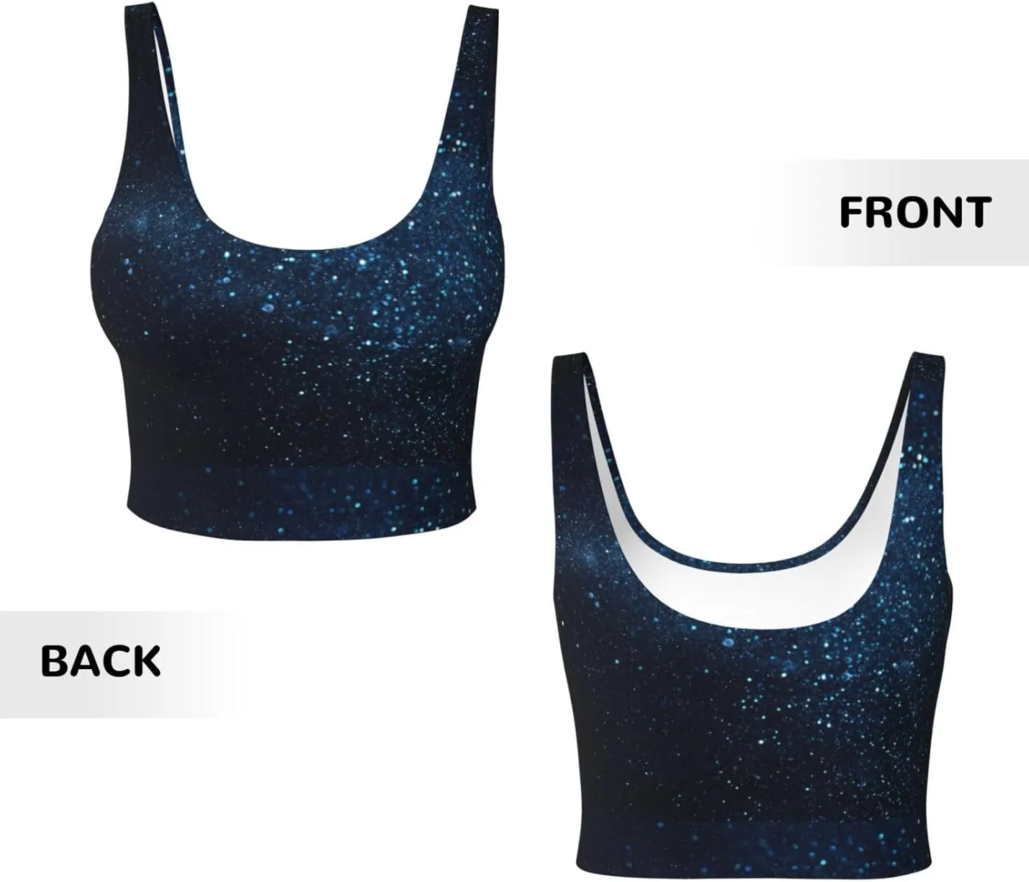 Blue Glitter Retro Sports Bras for Women Yoga Comfort Seamless Stretchy with Removable Pads