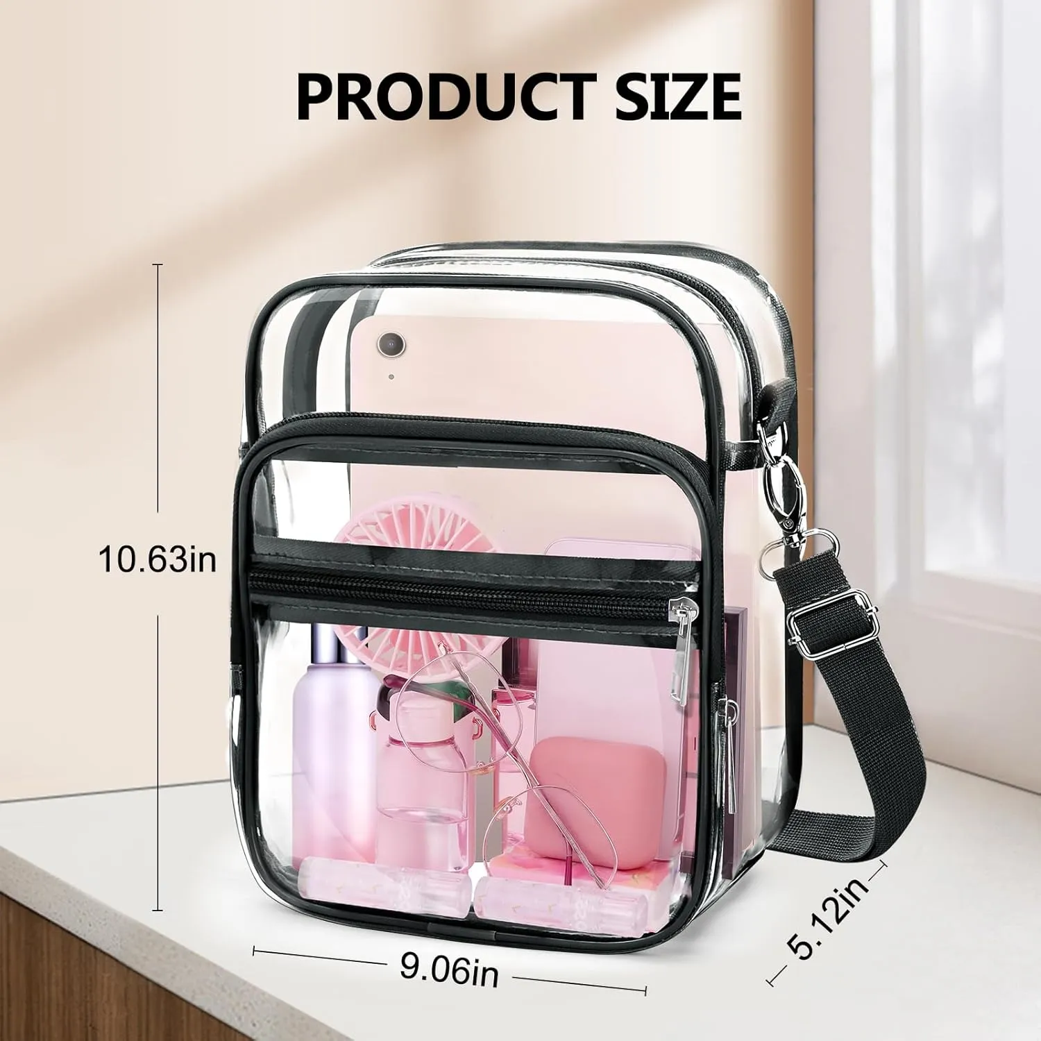 Blvornl Clear Crossbody Bag with Adjustable Shoulder Strap, Stadium Approved PVC Clear Purse Bag, Clear Messenger Bag