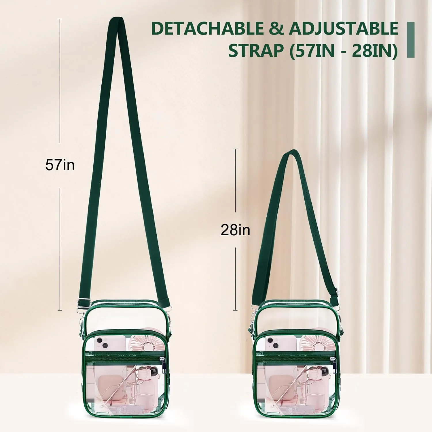 Blvornl Clear Crossbody Bag with Adjustable Shoulder Strap, Stadium Approved PVC Clear Purse Bag, Clear Messenger Bag