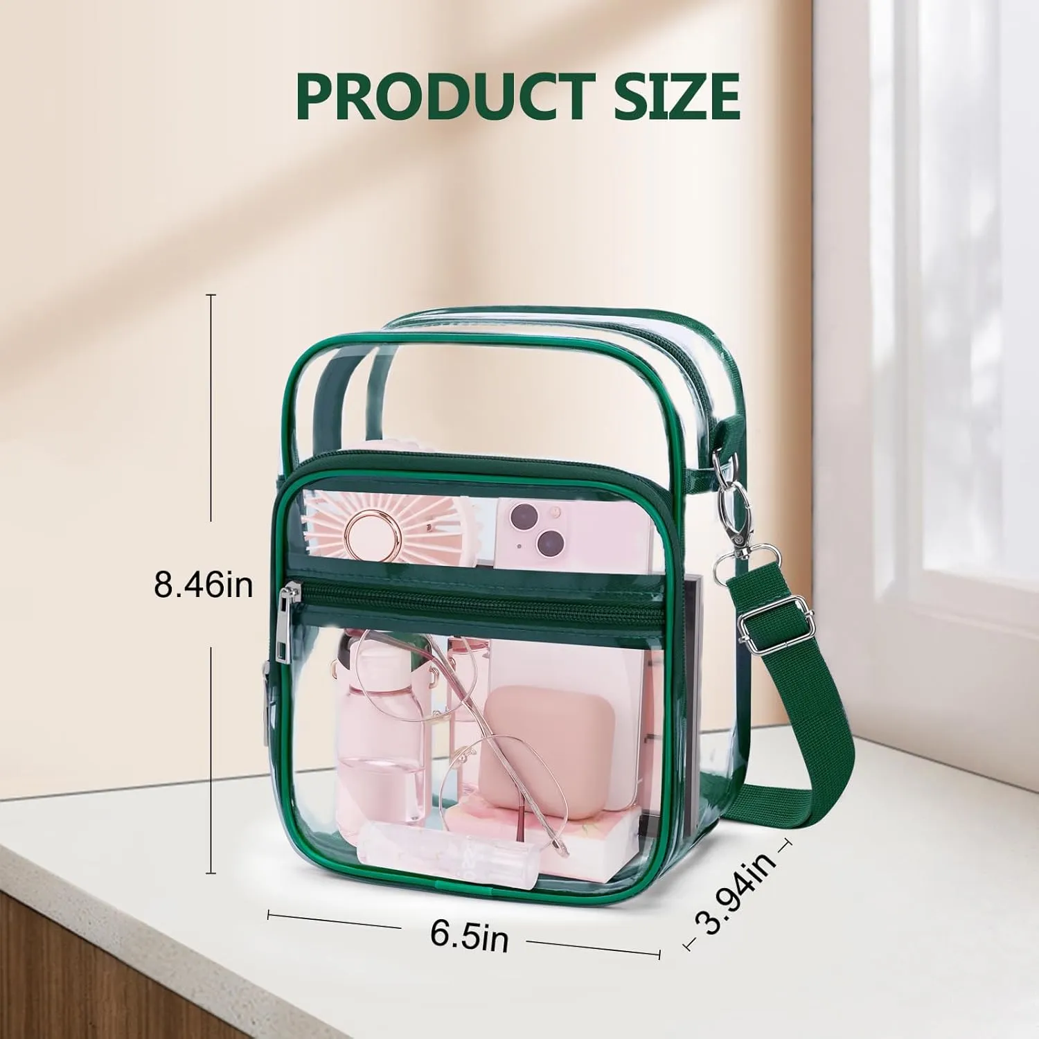 Blvornl Clear Crossbody Bag with Adjustable Shoulder Strap, Stadium Approved PVC Clear Purse Bag, Clear Messenger Bag
