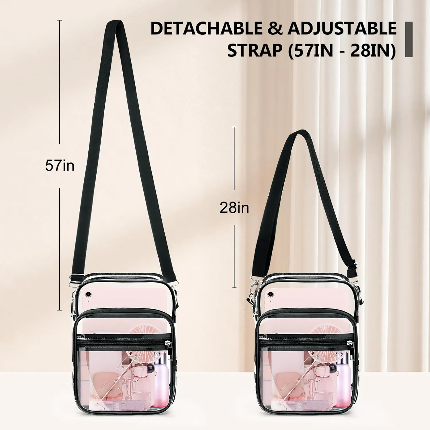 Blvornl Clear Crossbody Bag with Adjustable Shoulder Strap, Stadium Approved PVC Clear Purse Bag, Clear Messenger Bag