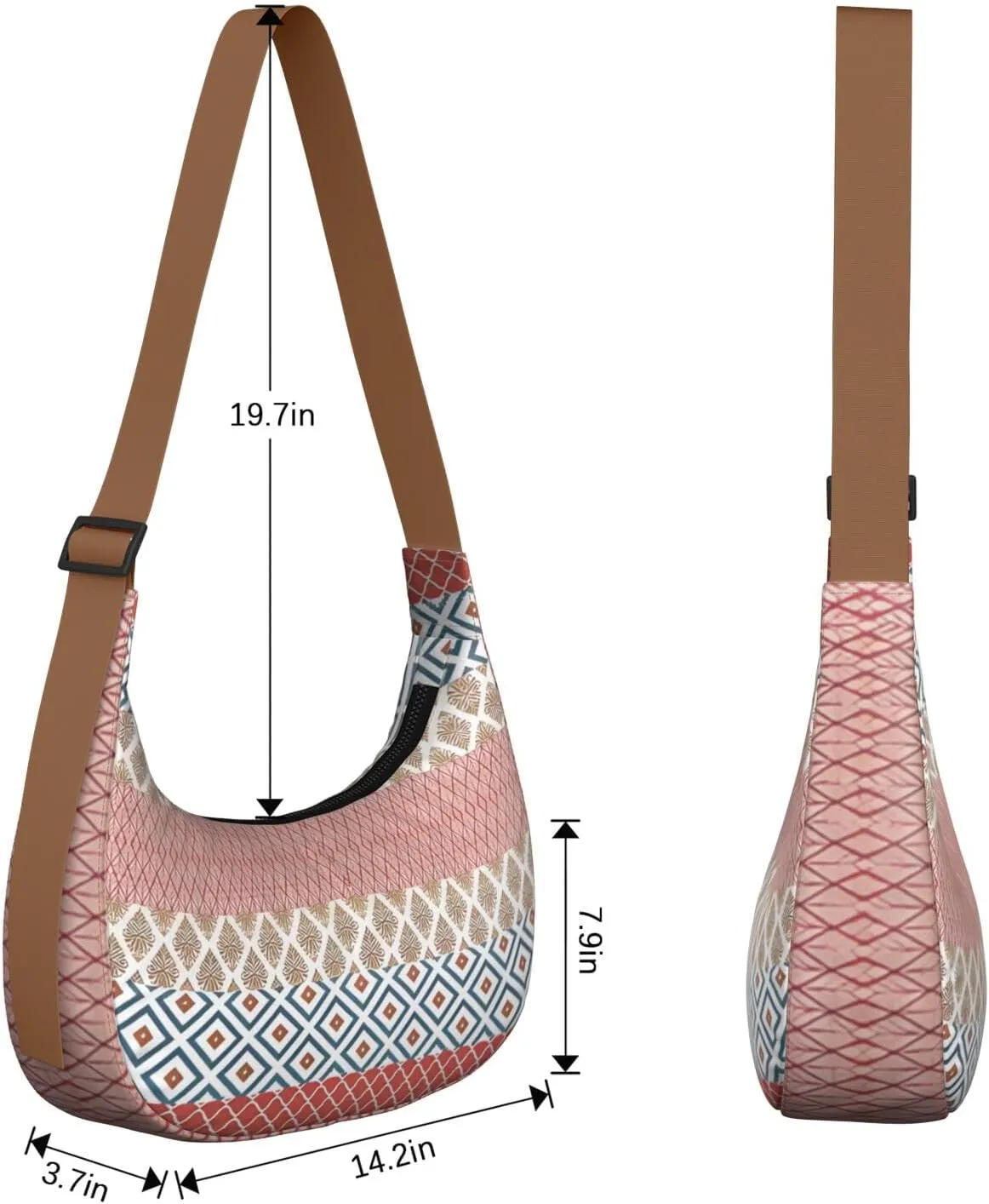 Bohemian Vintage Sling Crossbody Bag for Women Crescent Bag with Adjustable Strap Waterproof Nylon Shoulder Bag for Daily