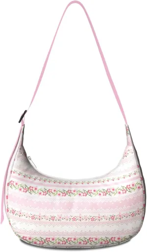 Bohemian Vintage Sling Crossbody Bag for Women Crescent Bag with Adjustable Strap Waterproof Nylon Shoulder Bag for Daily