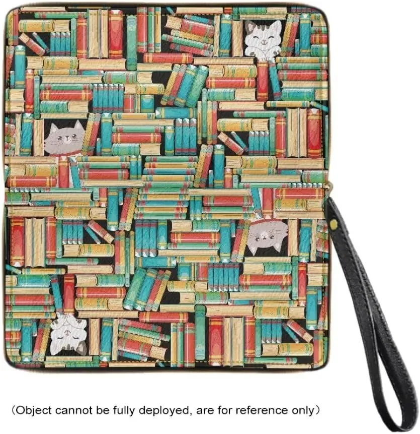 Bookshelf Cat PU Leather Credit Card Holder Clutch Wallets for Women