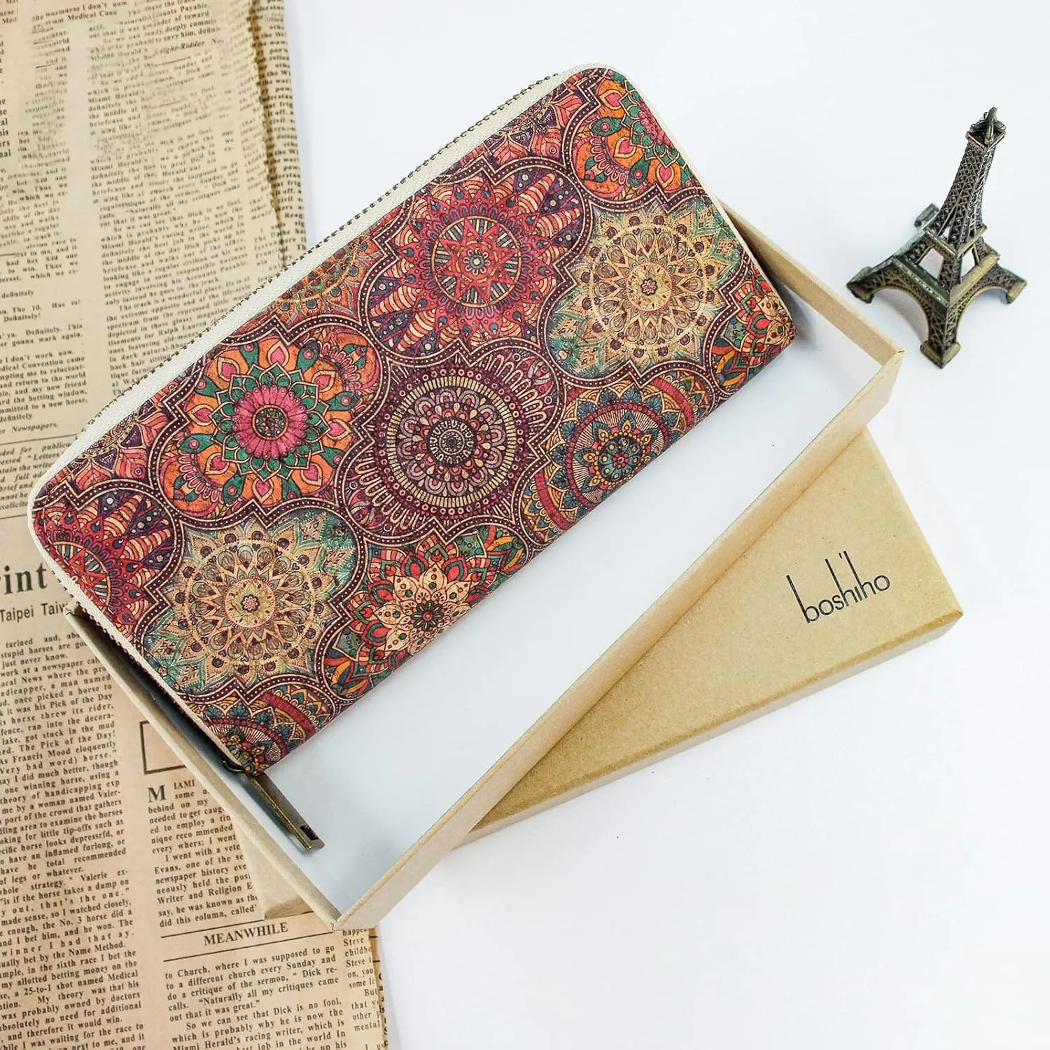 boshiho Vegan Cork Wallets Purse Handbags for Womens Eco Friendly Cork Cell Phone Clutch Bag