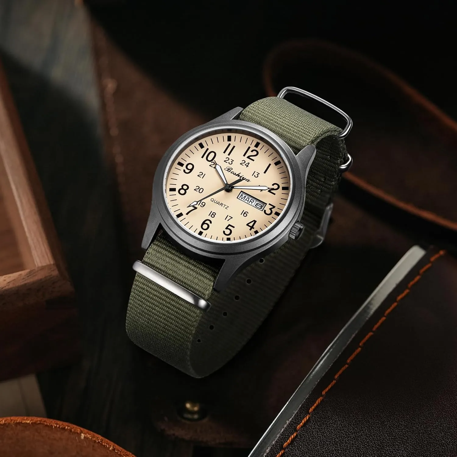 BOSHIYA Military Watches for Men Sports Waterproof Mens Watches for Army Tactical Field, Luminous Analog Quartz Military Watches 12/24Hr Display