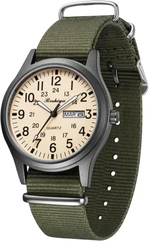 BOSHIYA Military Watches for Men Sports Waterproof Mens Watches for Army Tactical Field, Luminous Analog Quartz Military Watches 12/24Hr Display