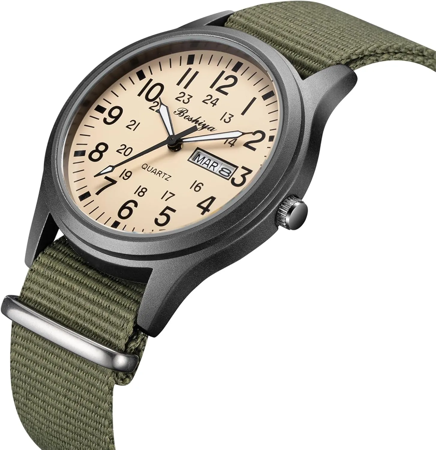 BOSHIYA Military Watches for Men Sports Waterproof Mens Watches for Army Tactical Field, Luminous Analog Quartz Military Watches 12/24Hr Display