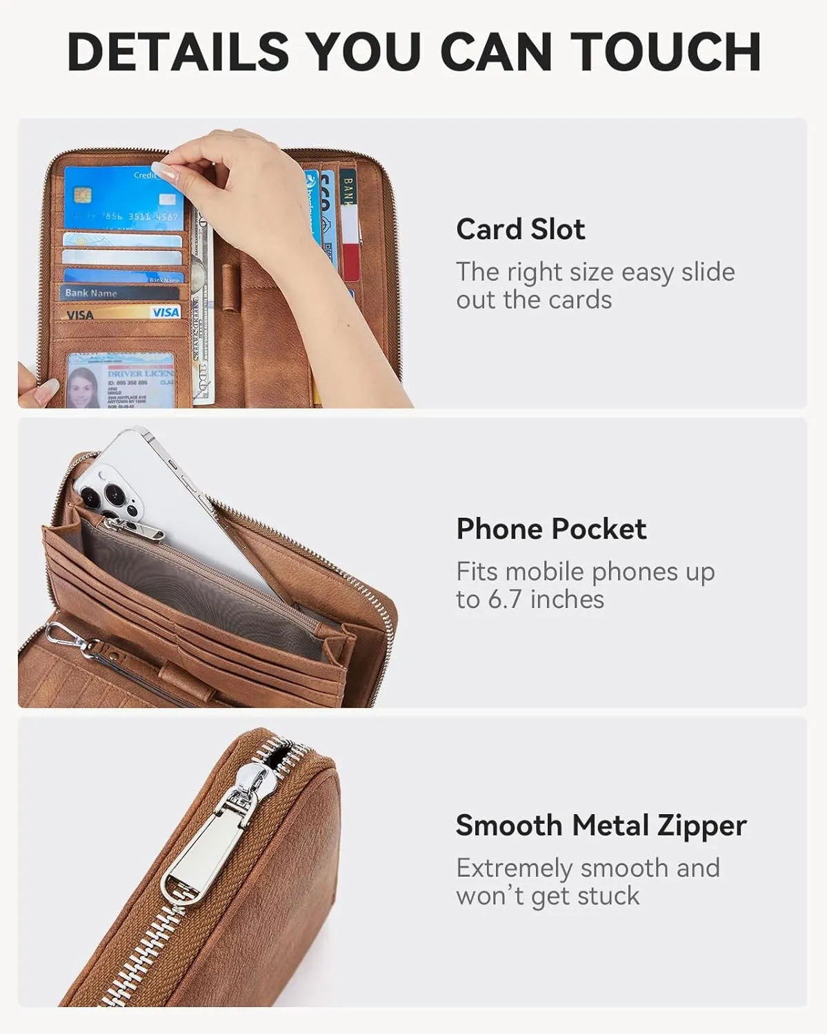 BOSTANTEN Leather Wallet for Women RFID Blocking Zip Around Credit Cards Holder Phone Clutch