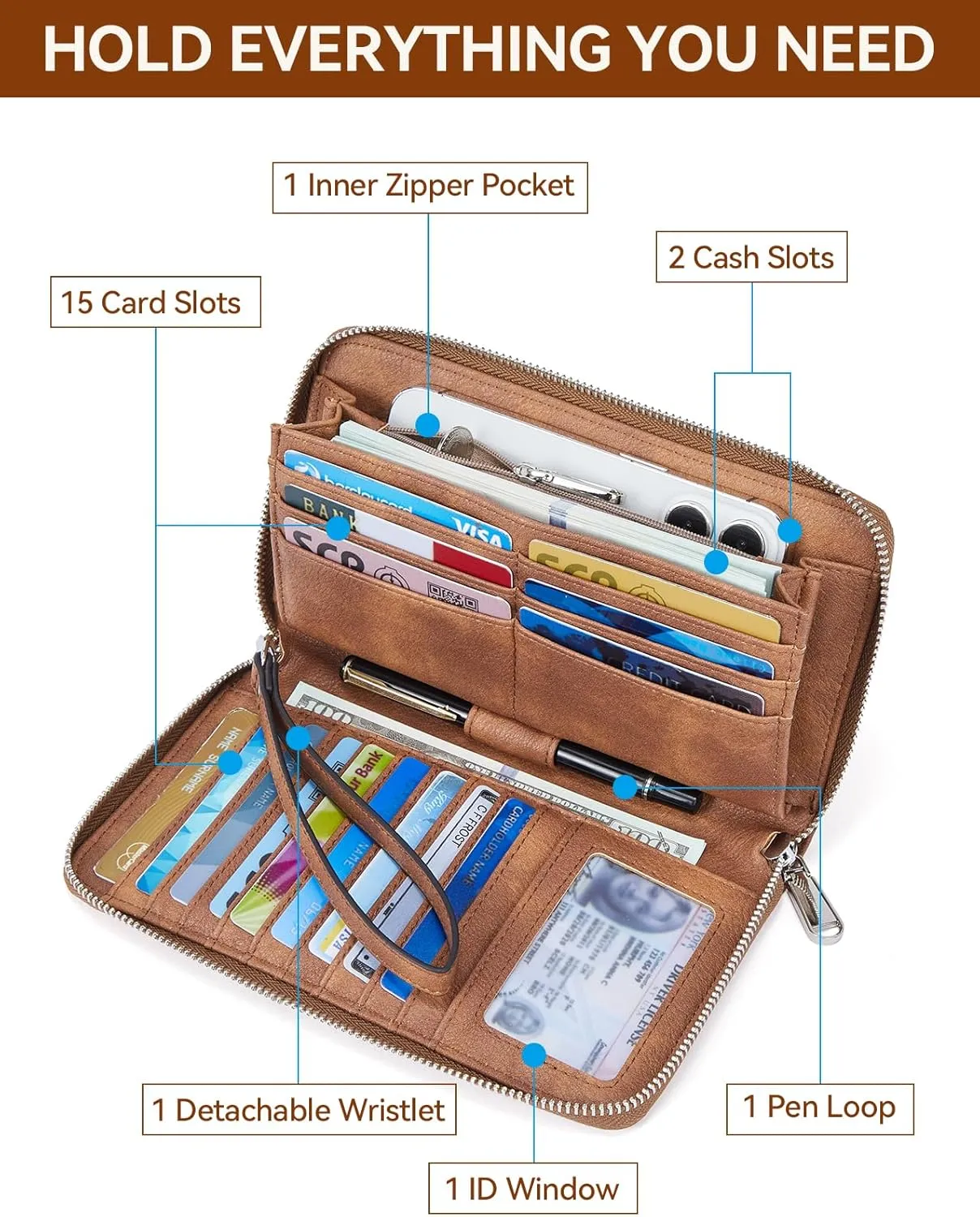 BOSTANTEN Leather Wallet for Women RFID Blocking Zip Around Credit Cards Holder Phone Clutch
