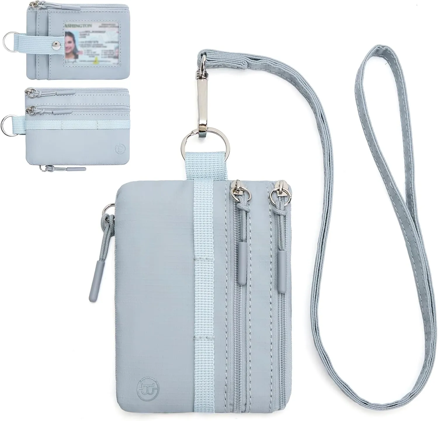 BOSTANTEN RFID Small Wallet, Minimalist Zip ID Case Wallet with Lanyard Keychain, Water Resistant Card Wallets for women & Men, Grey