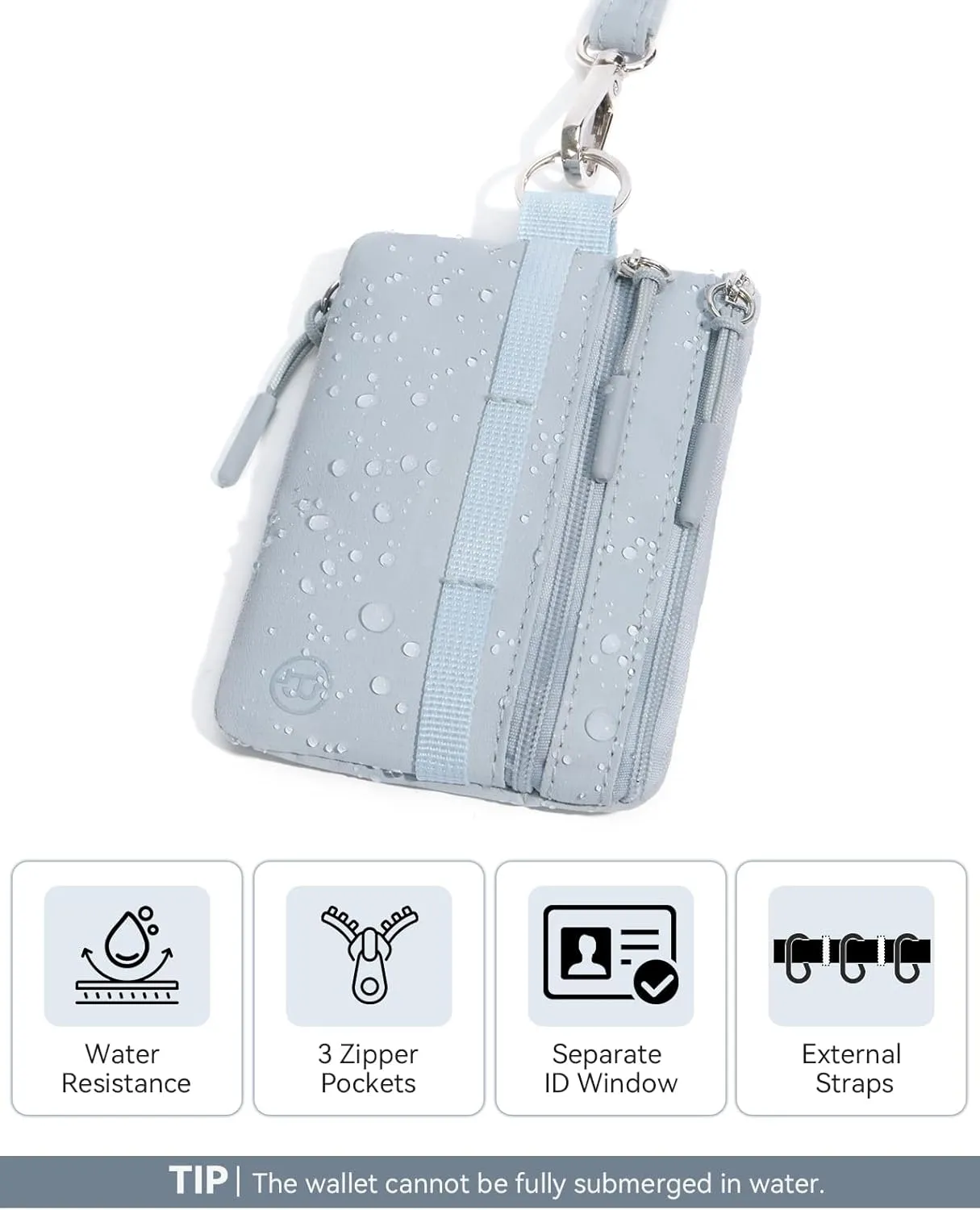 BOSTANTEN RFID Small Wallet, Minimalist Zip ID Case Wallet with Lanyard Keychain, Water Resistant Card Wallets for women & Men, Grey