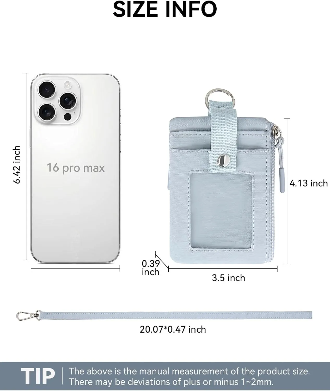 BOSTANTEN RFID Small Wallet, Minimalist Zip ID Case Wallet with Lanyard Keychain, Water Resistant Card Wallets for women & Men, Grey