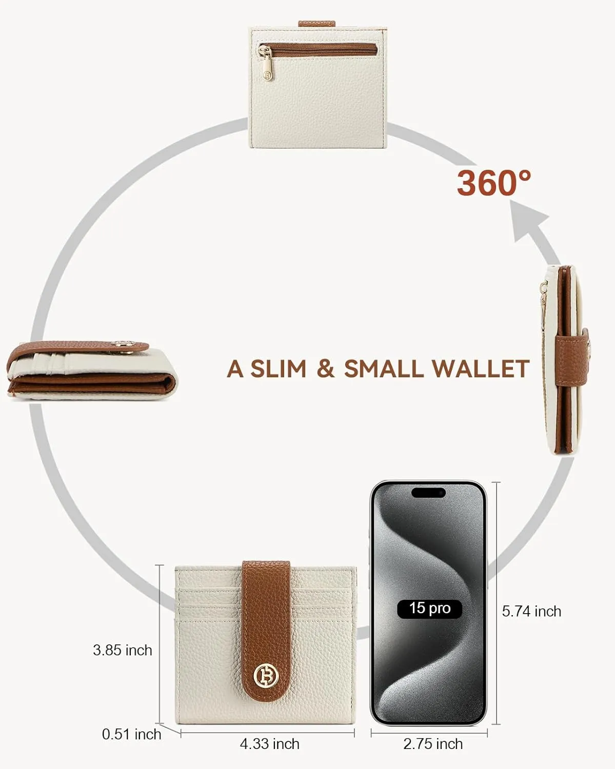 BOSTANTEN Slim Wallet for Women Small RFID Blocking Credit Card Holder Leather Bifold Wallets with Zipper Coin Pocket Beige＆Brown