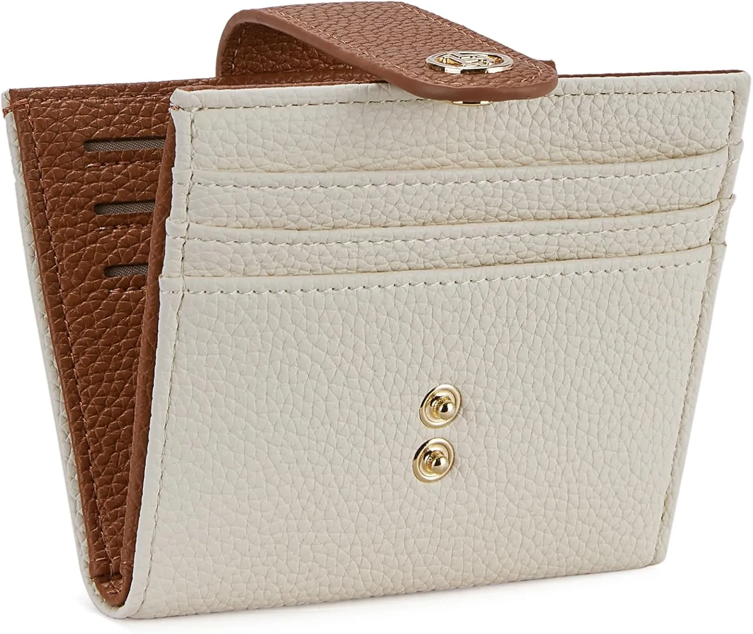 BOSTANTEN Slim Wallet for Women Small RFID Blocking Credit Card Holder Leather Bifold Wallets with Zipper Coin Pocket Beige＆Brown