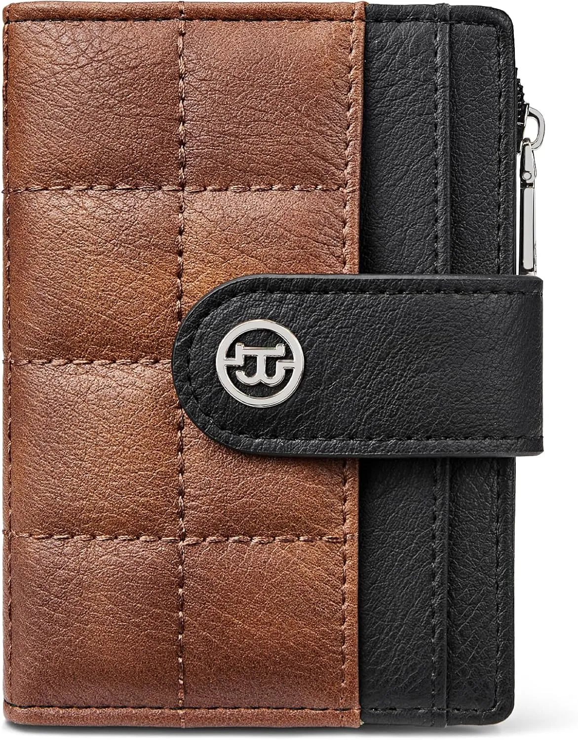 BOSTANTEN Small Wallet for Women Leather RFID Blocking Card Holder Bifold Compact Wallets With Zipper Coin Pocket Black＆Brown
