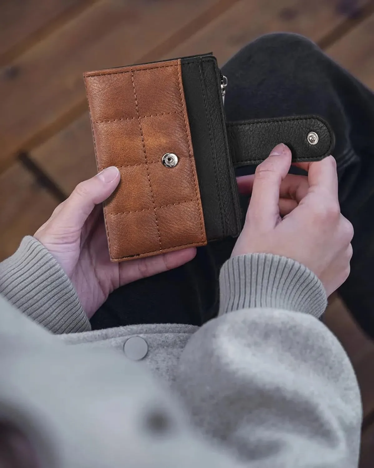 BOSTANTEN Small Wallet for Women Leather RFID Blocking Card Holder Bifold Compact Wallets With Zipper Coin Pocket Black＆Brown