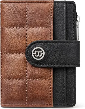 BOSTANTEN Small Wallet for Women Leather RFID Blocking Card Holder Bifold Compact Wallets With Zipper Coin Pocket Black＆Brown