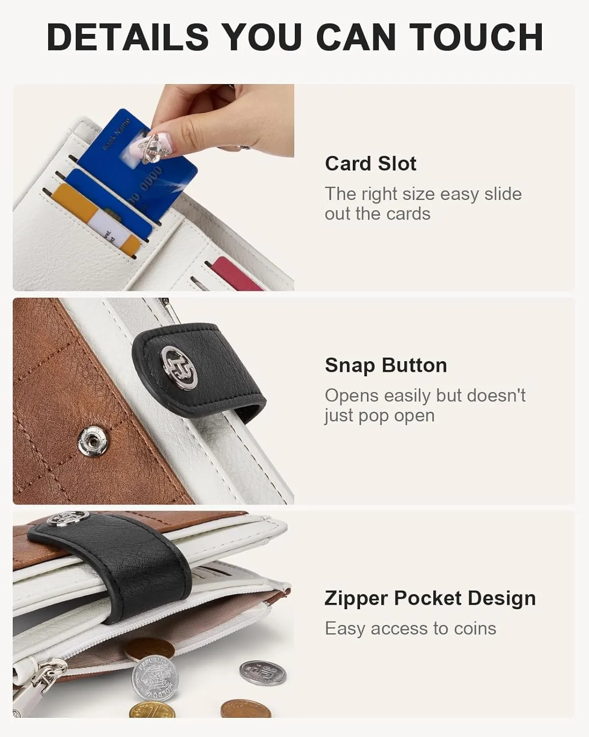 BOSTANTEN Small Wallet for Women Leather RFID Blocking Card Holder Bifold Compact Wallets With Zipper Coin Pocket Brown＆Beige＆Black