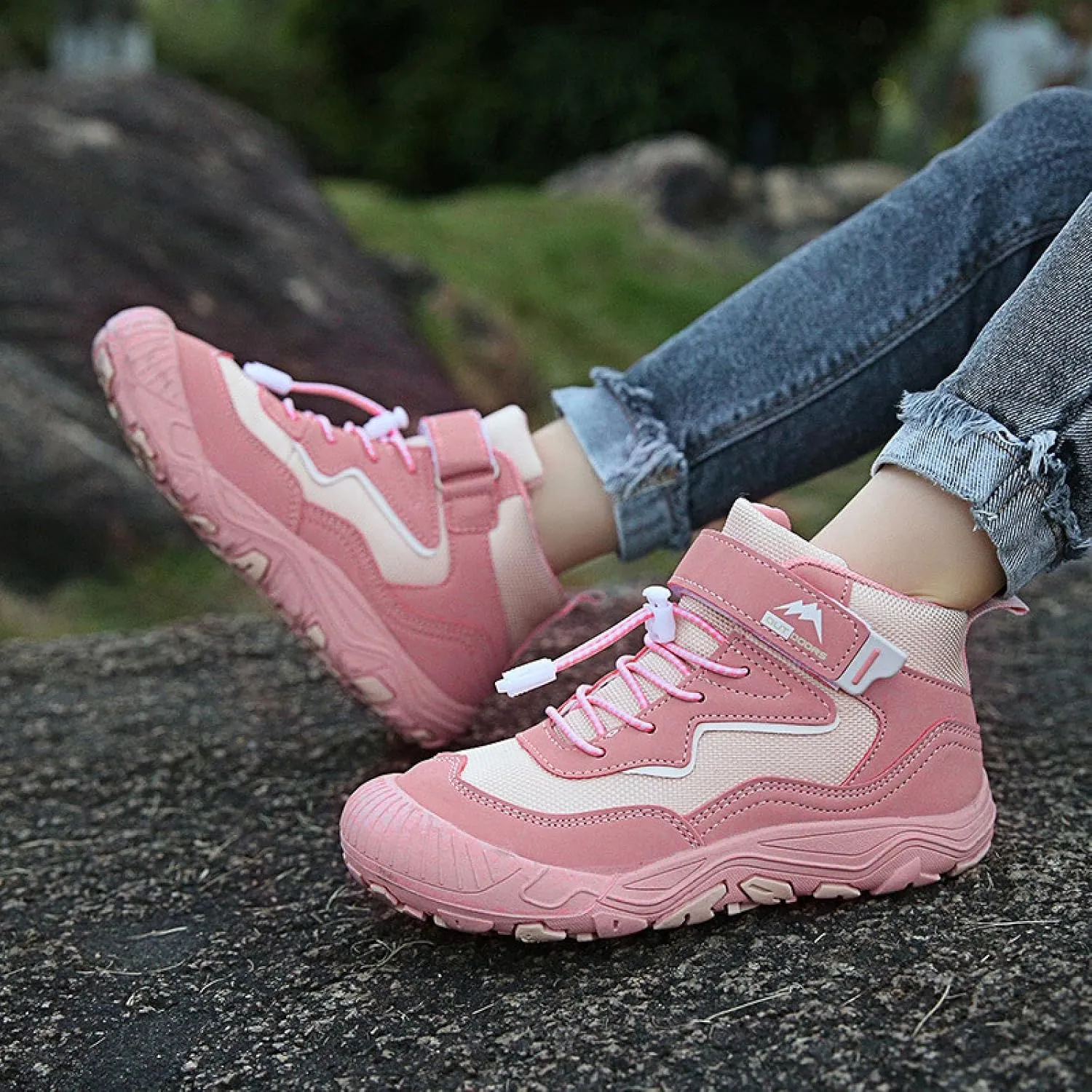 Boys' Hiking Shoes, Spring and Autumn wear-Resistant, Breathable Sneakers, Outdoor high-top Casual Hiking Shoes