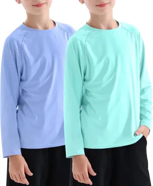 Boys' Rash Guard Long Sleeve Swim Shirt UPF 50  Sun UV Protection Rashguard Kids Beach Fishing Shirts, 2 Pack