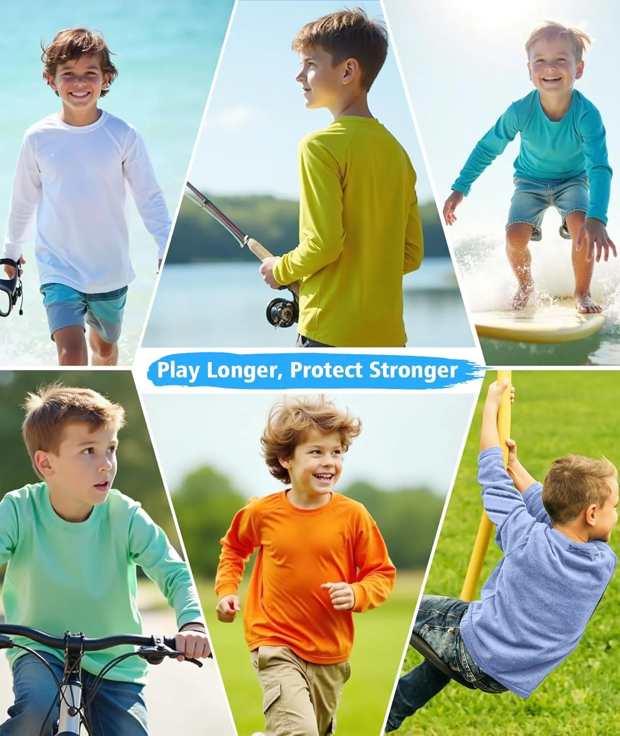 Boys' Rash Guard Long Sleeve Swim Shirt UPF 50  Sun UV Protection Rashguard Kids Beach Fishing Shirts, 2 Pack