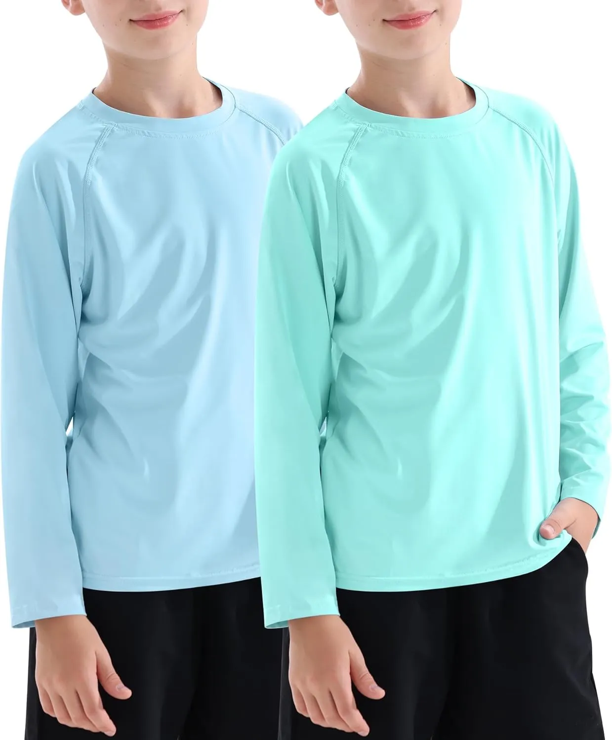 Boys' Rash Guard Long Sleeve Swim Shirt UPF 50  Sun UV Protection Rashguard Kids Beach Fishing Shirts, 2 Pack