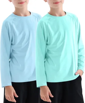 Boys' Rash Guard Long Sleeve Swim Shirt UPF 50  Sun UV Protection Rashguard Kids Beach Fishing Shirts, 2 Pack