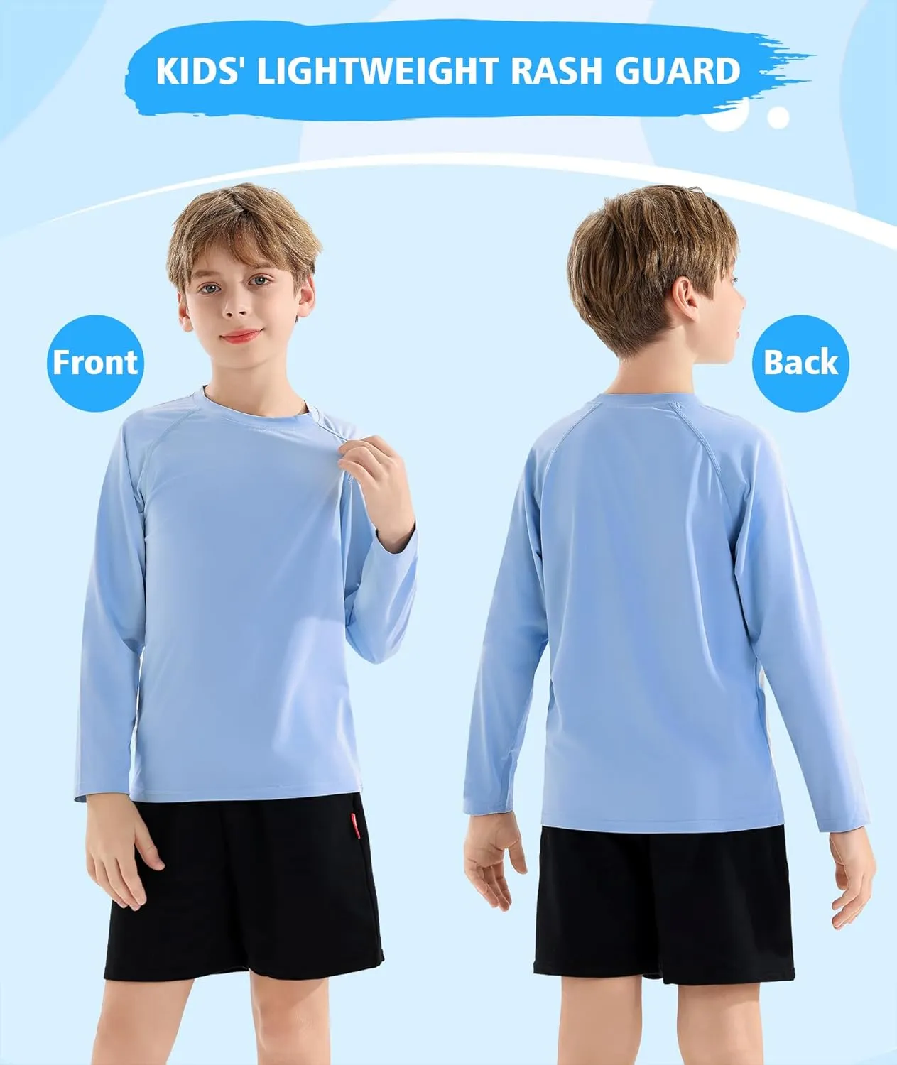 Boys' Rash Guard Long Sleeve Swim Shirt UPF 50  Sun UV Protection Rashguard Kids Beach Fishing Shirts, 2 Pack