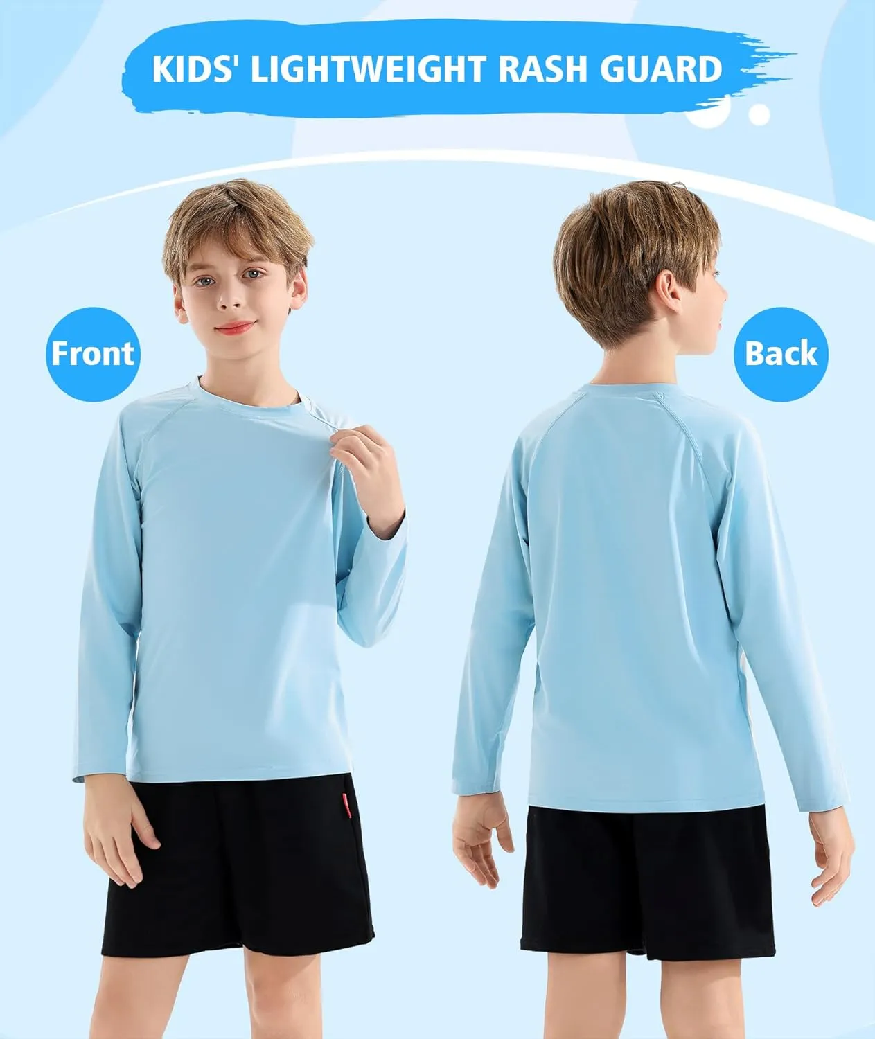 Boys' Rash Guard Long Sleeve Swim Shirt UPF 50  Sun UV Protection Rashguard Kids Beach Fishing Shirts, 2 Pack