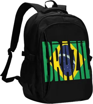 Brazil Brazilian Flag Casual Travel Backpacks Hiking Camping Backpack Large Outdoor Sport Daypack Laptop Rucksack Climbing Working Bags with USB Port