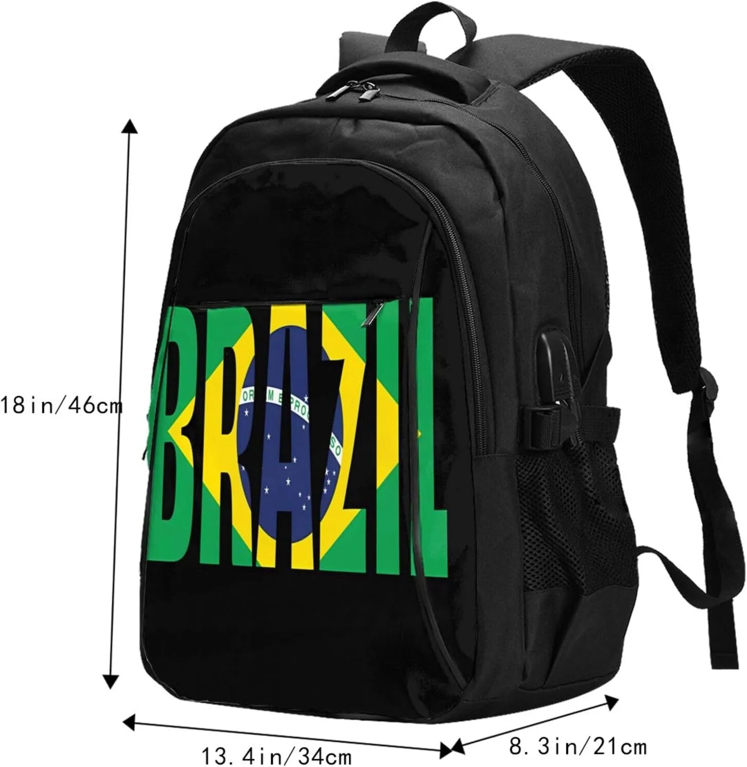 Brazil Brazilian Flag Casual Travel Backpacks Hiking Camping Backpack Large Outdoor Sport Daypack Laptop Rucksack Climbing Working Bags with USB Port