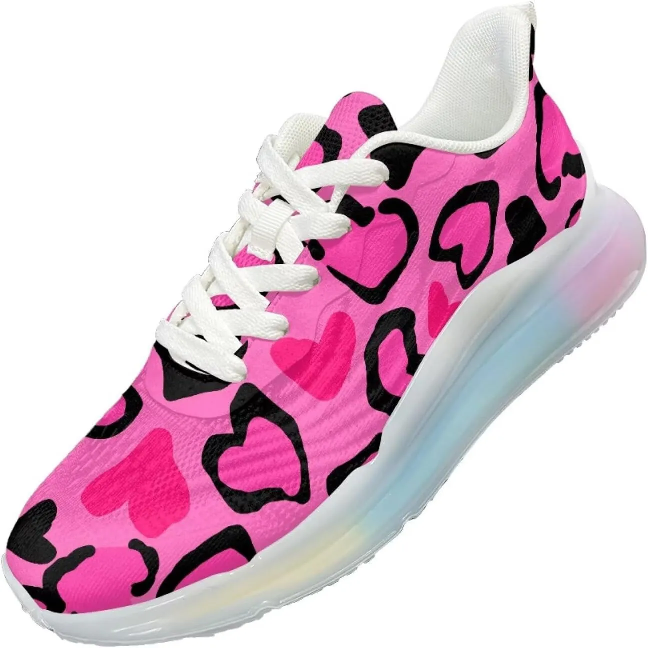 Breathable Walking Shoe Fashion Atmospheric Cushion Running Shoes for Women Comfort Soft Rubber Sole Non Slip Shoes for Gym Size 6-11 White Sole