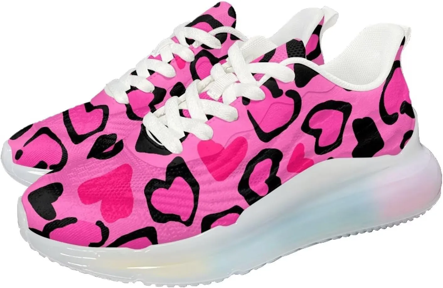 Breathable Walking Shoe Fashion Atmospheric Cushion Running Shoes for Women Comfort Soft Rubber Sole Non Slip Shoes for Gym Size 6-11 White Sole